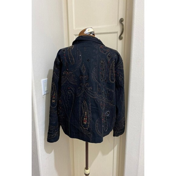 CHICOS Size 3 Camelot Black Roadster Jacket XL/16 Reg Size Beaded Embroidery - Picture 8 of 12